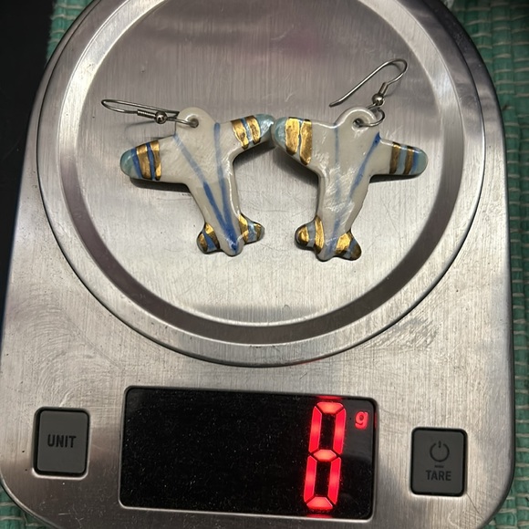 🖤Handmade porcelain Airplane ✈️ dangle earrings - Picture 8 of 8